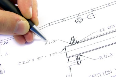 Technical sketch with hand and pen. clipart