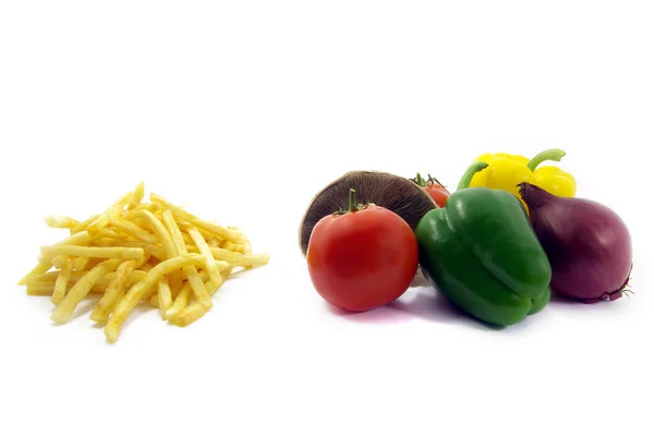 Alimentos saudáveis, alimentos não saudáveis — Fotografia de Stock