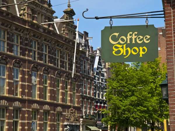 Σημάδι κατάστημα καφέ στο Άμστερνταμ — Φωτογραφία Αρχείου