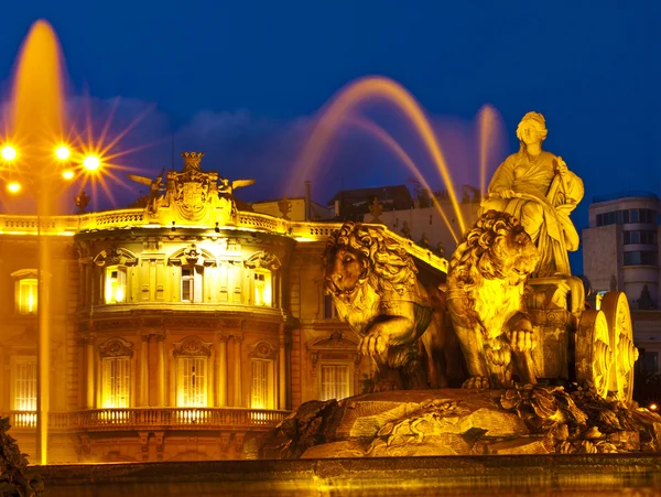 La cibeles fontanna nocą, Madryt — Zdjęcie stockowe