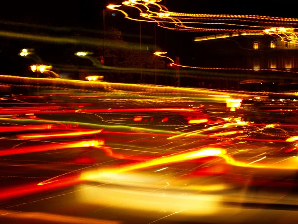 Blurred Lights in Madrid Rush Hour — Stock Photo, Image