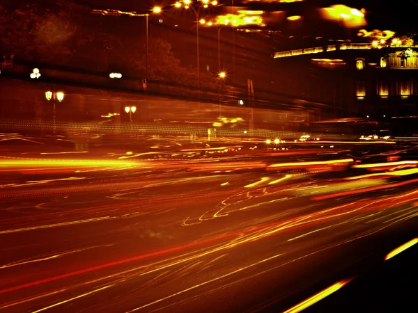 Blurred Lights in Madrid Rush Hour — Stock Photo, Image