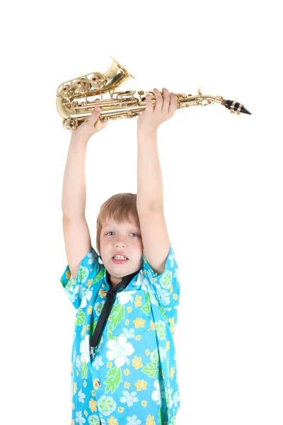 Rapaz com saxofone — Fotografia de Stock