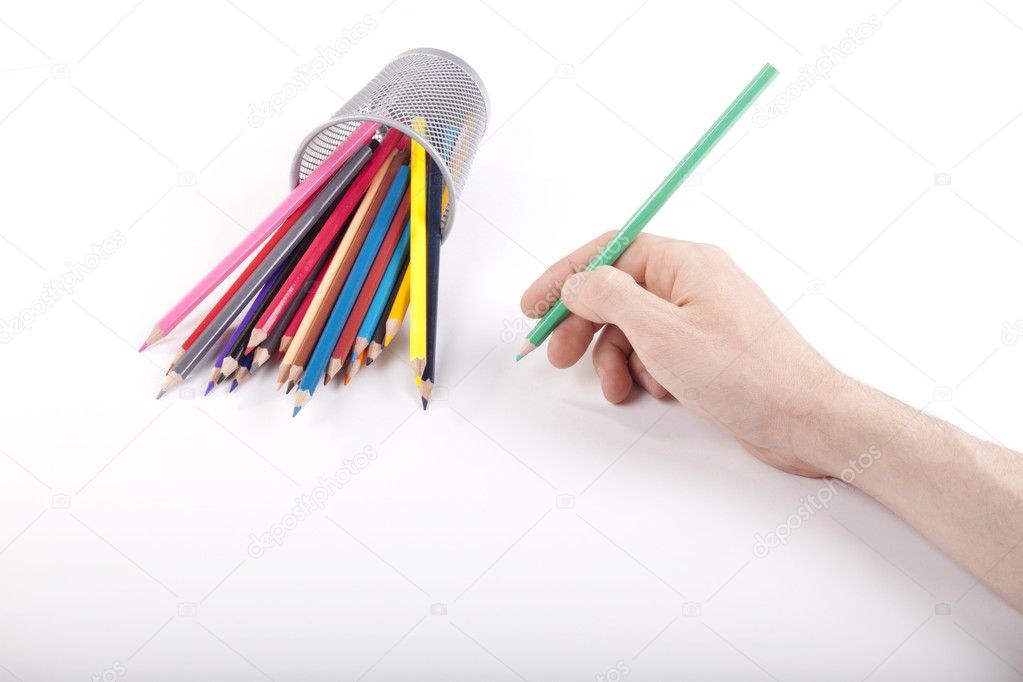 The person draws a pencil