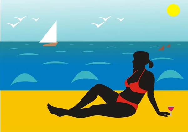 La fille sur une plage — Image vectorielle