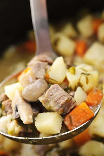 Sup sapi dalam menyajikan sendok — Stok Foto