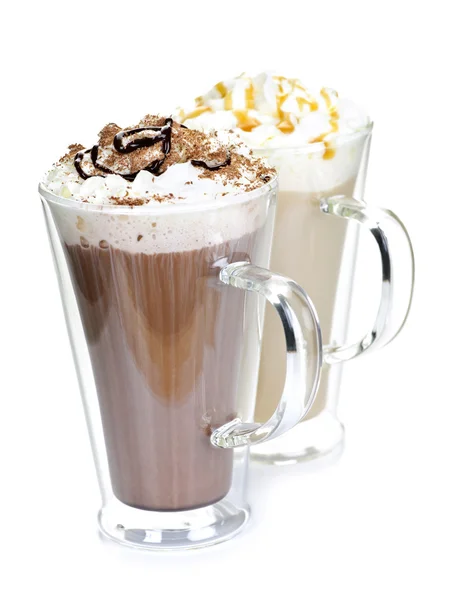 Warme chocolademelk en koffie dranken — Stockfoto