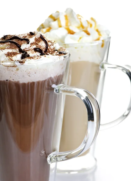 Bebidas calientes de chocolate y café — Foto de Stock