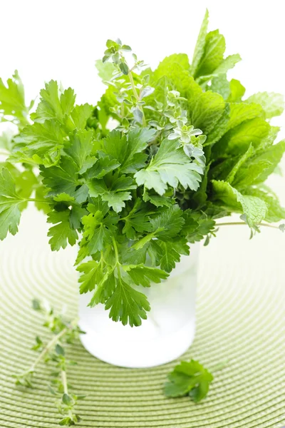 Fresh herbs in a glass — Stock Photo, Image