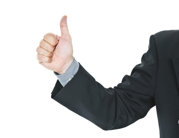 Business man giving thumbs up hand gesture