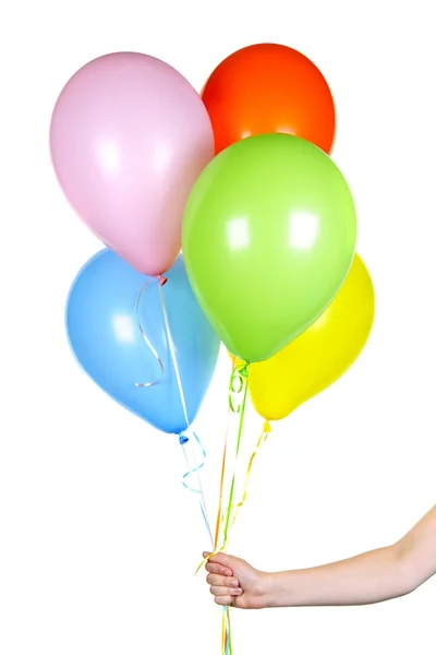 Hand met ballonnen op wit — Stockfoto