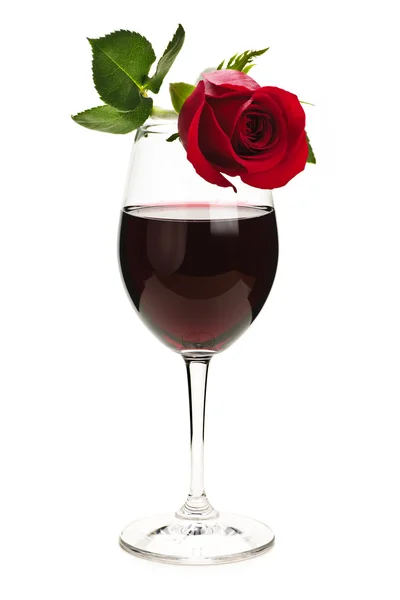 Vinho com rosa vermelha — Fotografia de Stock