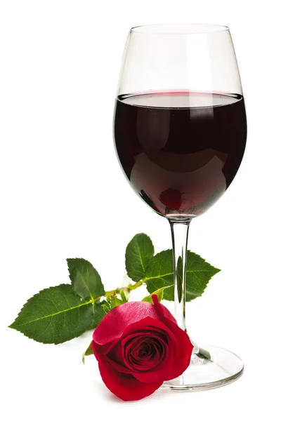 Vinho com rosa vermelha — Fotografia de Stock