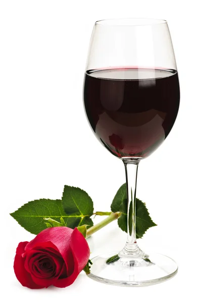 Wine with red rose — Stock Photo, Image