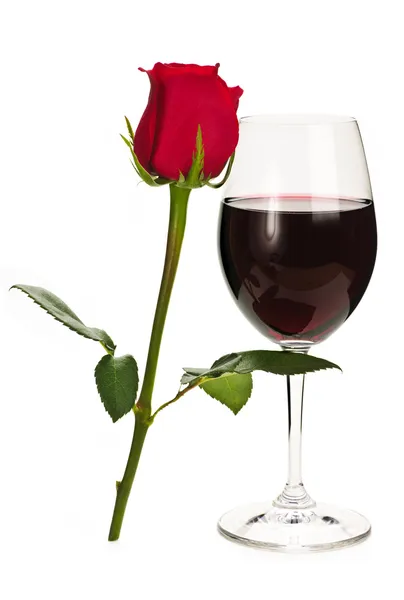 Wein mit roter Rose — Stockfoto