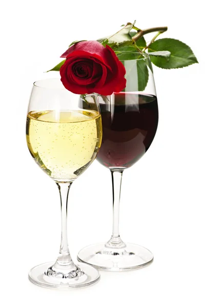 Víno s rudou růži — Stock fotografie