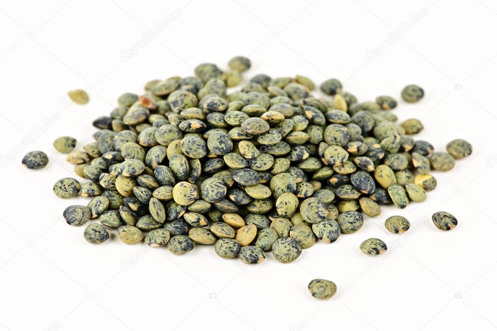 Pile of uncooked French lentils