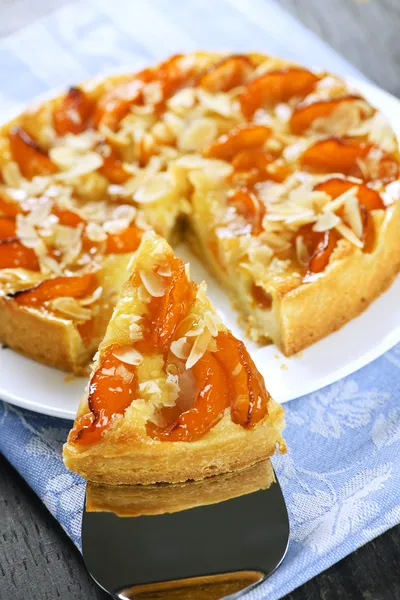 Stuk van amandel-abrikoos en taart — Stockfoto