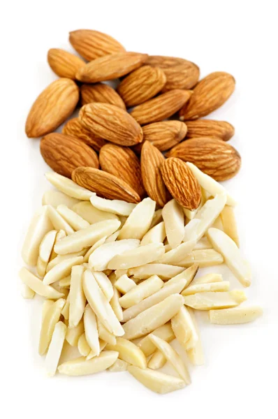 Slivered and whole almonds — Stock Photo, Image