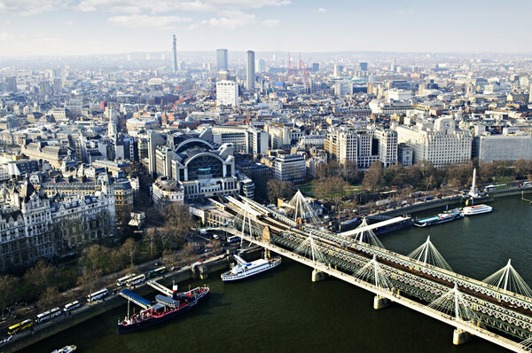 Hungerford bridge seen from London Eye in England