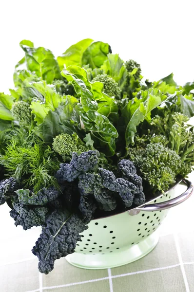 Sötétzöld leveles zöldségek szűrőedény — Stock Fotó