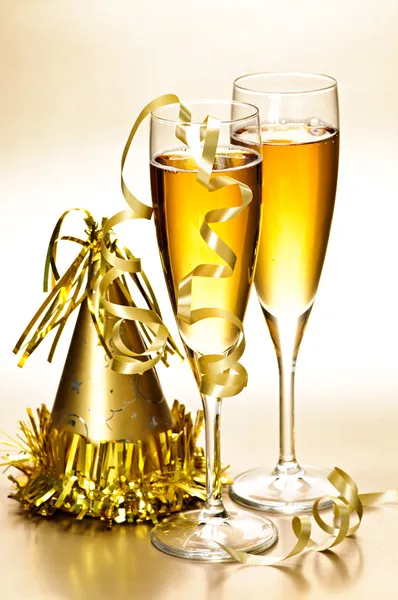 Dekoracje party szampana i nowego roku — Zdjęcie stockowe