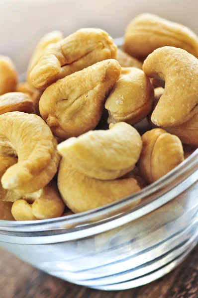 Cashew nuts in glass bowl — Stock Photo, Image