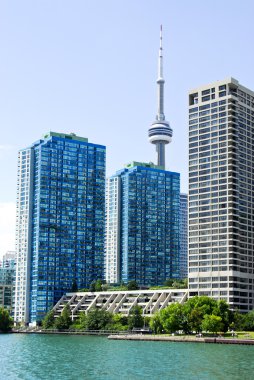 Toronto harbor skyline with CN Tower and condos clipart