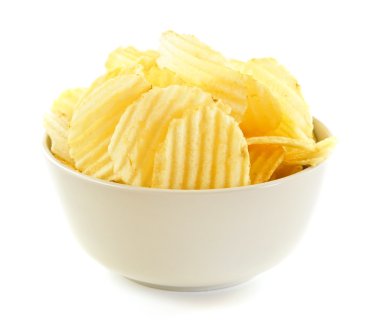 Bowl of potato chips isolated on white background clipart
