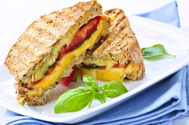 Grilled cheese and tomato sandwich on a plate clipart