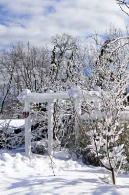 Front yard of a house covered with snow in winter Toronto clipart