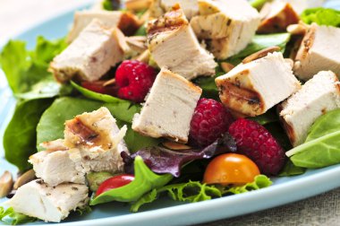 Healthy green salad with grilled chicken breast clipart