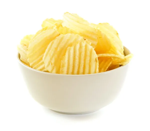 Bowl Potato Chips Isolated White Background — Stock Photo, Image