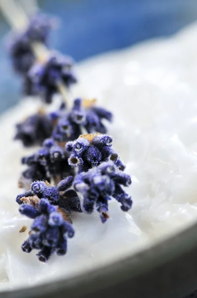 Natürliche Cremepflege Mit Lavendelzweigen — Stockfoto