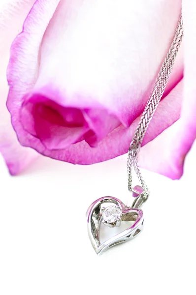 Diamanthalsband på rose — Stockfoto