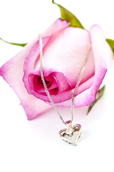 Diamanten halsketting op rozet — Stockfoto