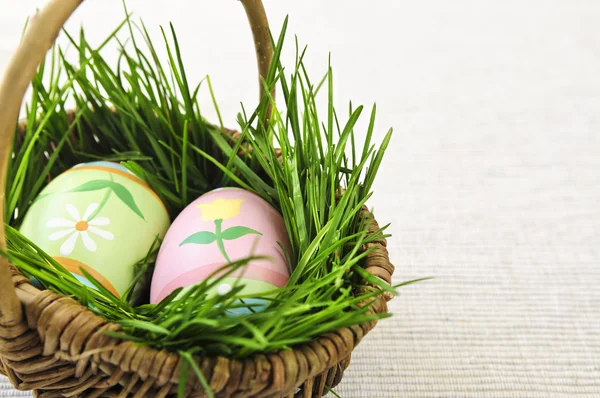 Huevos de Pascua con hierba verde —  Fotos de Stock