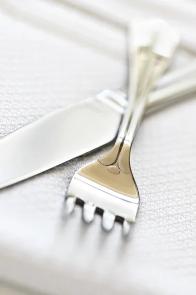 Tenedor Cuchillo Cierran Servilleta Blanca —  Fotos de Stock