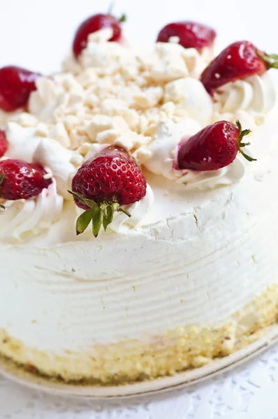 Strawberry Meringue Cake Close White Background — Stock Photo, Image