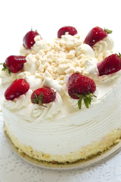 Whole Strawberry Meringue Cake White Background — Stock Photo, Image