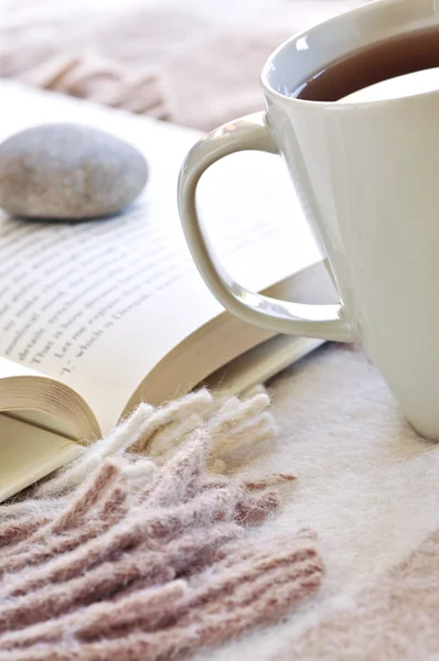 stock image Relaxing with a book and cup of tea