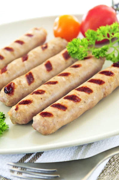 Servir Des Saucisses Petit Déjeuner Grillées Sur Une Assiette — Photo