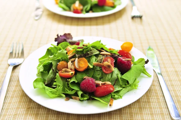 Egészséges Zöld Saláta Koktélparadicsommal Bogyók — Stock Fotó