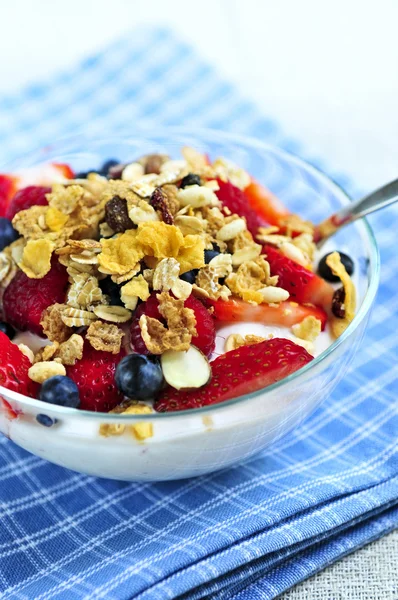 Yogurt with berries and granola — Stock Photo, Image