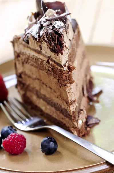 초콜릿 케이크 조각을 접시에 — 스톡 사진