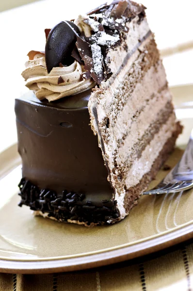 초콜릿 케이크 조각을 접시에 — 스톡 사진