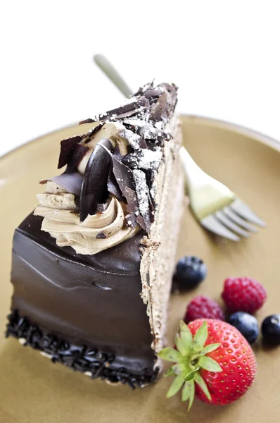 Tányéron Szervírozott Szelet Csokoládé Mousse Torta — Stock Fotó