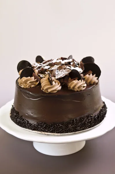 Kerek Csokoládé Torta Fagyosan Tányéron — Stock Fotó