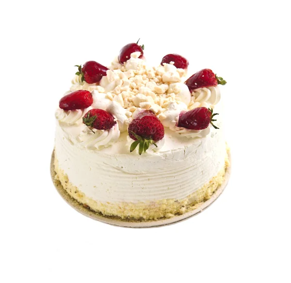 Erdbeer Baiser Kuchen Isoliert Auf Weißem Hintergrund — Stockfoto