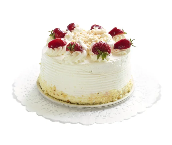 Erdbeer Baiser Kuchen Isoliert Auf Weißem Hintergrund — Stockfoto